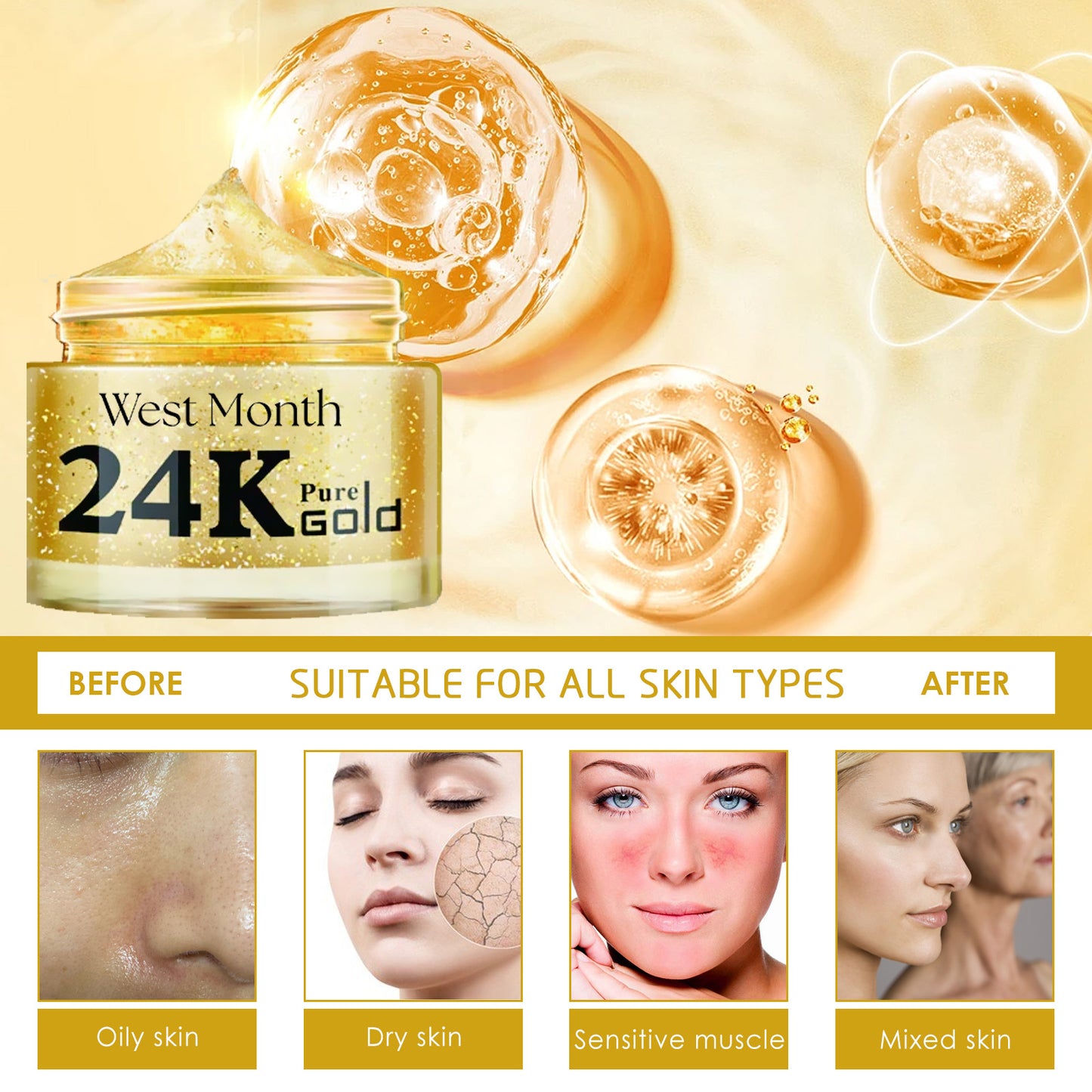 West Month 24k Pure Gold Collagen Face Cream, Lighten Lines Brighten Skin, Firm And Anti-wrinkle Cream hussains