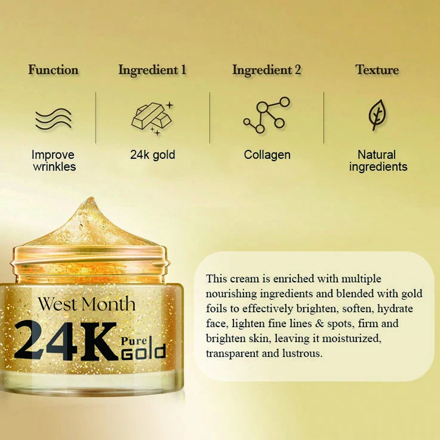 West Month 24k Pure Gold Collagen Face Cream, Lighten Lines Brighten Skin, Firm And Anti-wrinkle Cream hussains