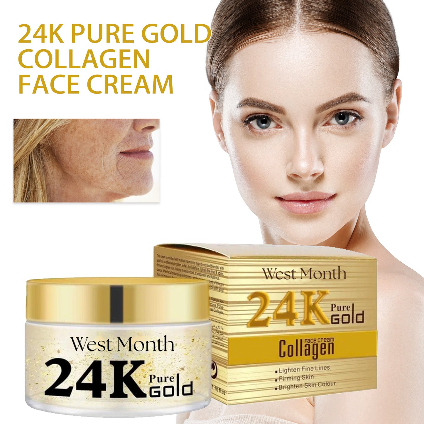 West Month 24k Pure Gold Collagen Face Cream, Lighten Lines Brighten Skin, Firm And Anti-wrinkle Cream hussains