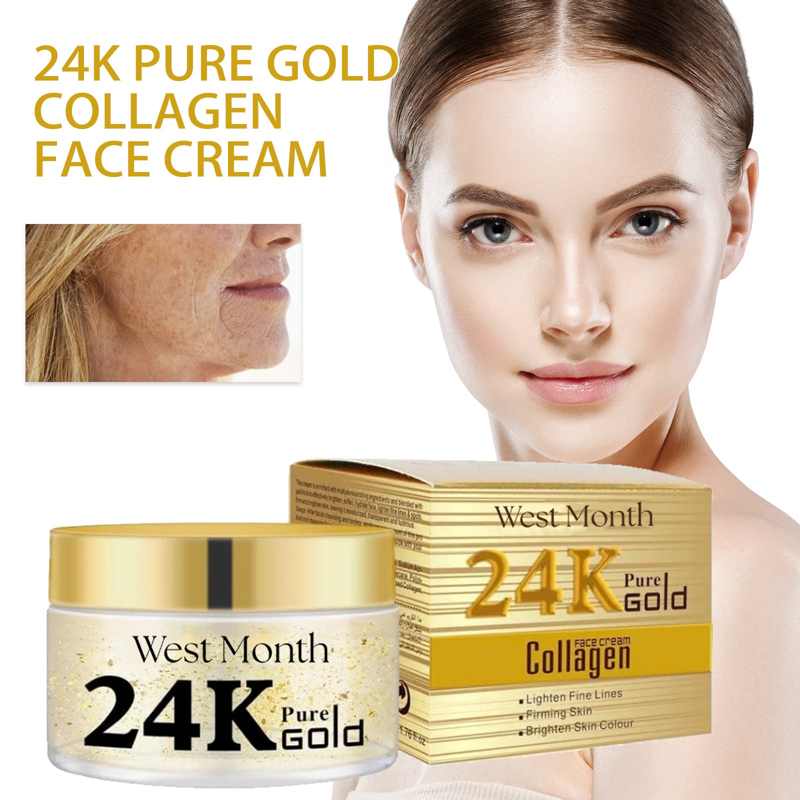 West Month 24k Pure Gold Collagen Face Cream, Lighten Lines Brighten Skin, Firm And Anti-wrinkle Cream hussains